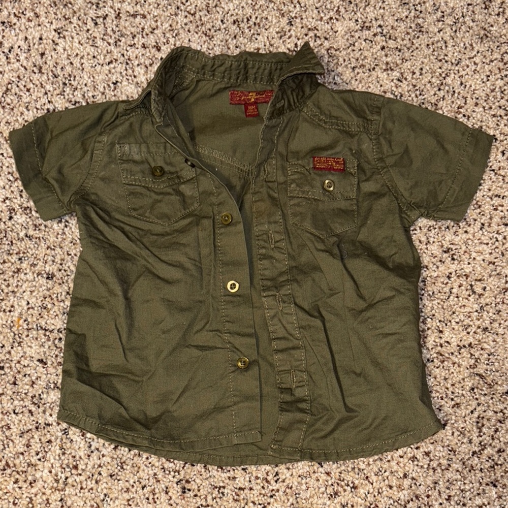Kids Olive Green Button-Up Shirt